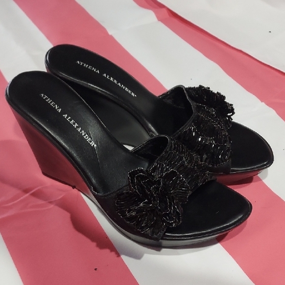 Athena Alexander Black Floral Wedges - Picture 1 of 1
